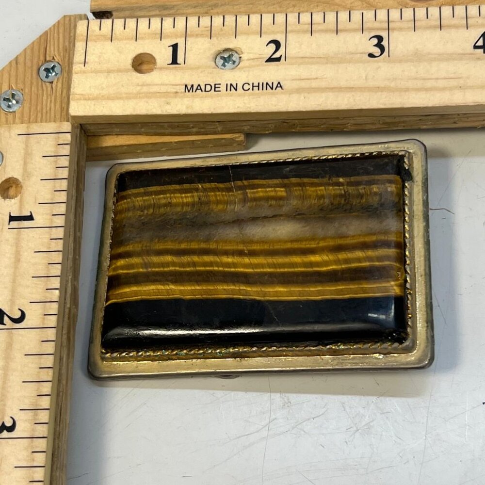 Vintage Tiger Eye Stone Belt Buckle Gold Tone Rectangle 3 Inches Buckle